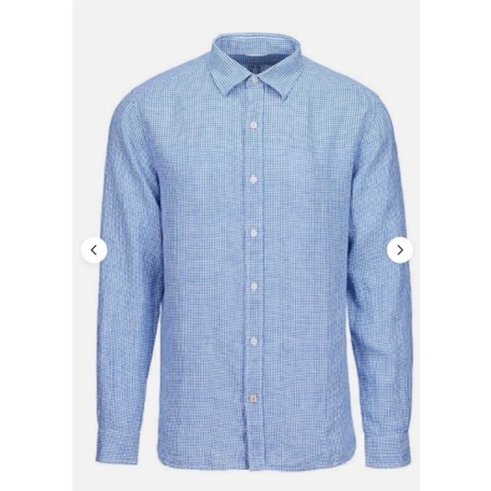 SWIMS Amalfi‎ Gingham Linen Shirt Ensign Blue Medium New With Tags